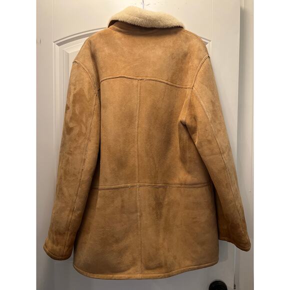 Overland Men’s Soft Suede Sherpa Blazer Shearling Sheepskin Coat Size L Beige - Picture 2 of 16